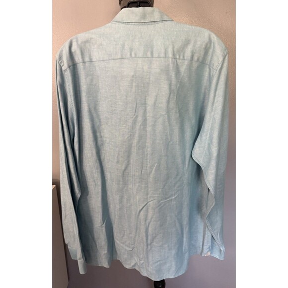 Ted Baker Mens Size 5 (LG) Blue Linen Cotton Button Up Long Sleeve Dress Shirt - Picture 3 of 9